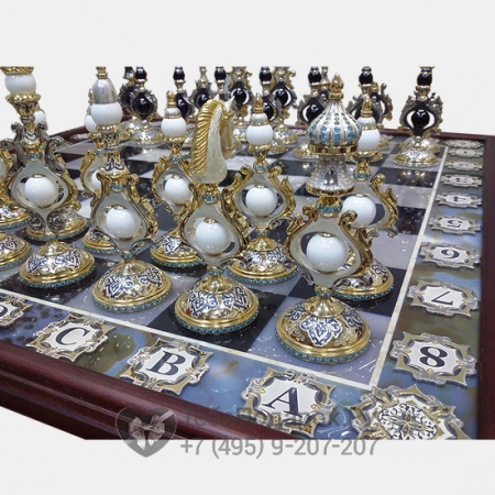 Элитный шахматный стол из дуба и агата Стратег - 4 империи